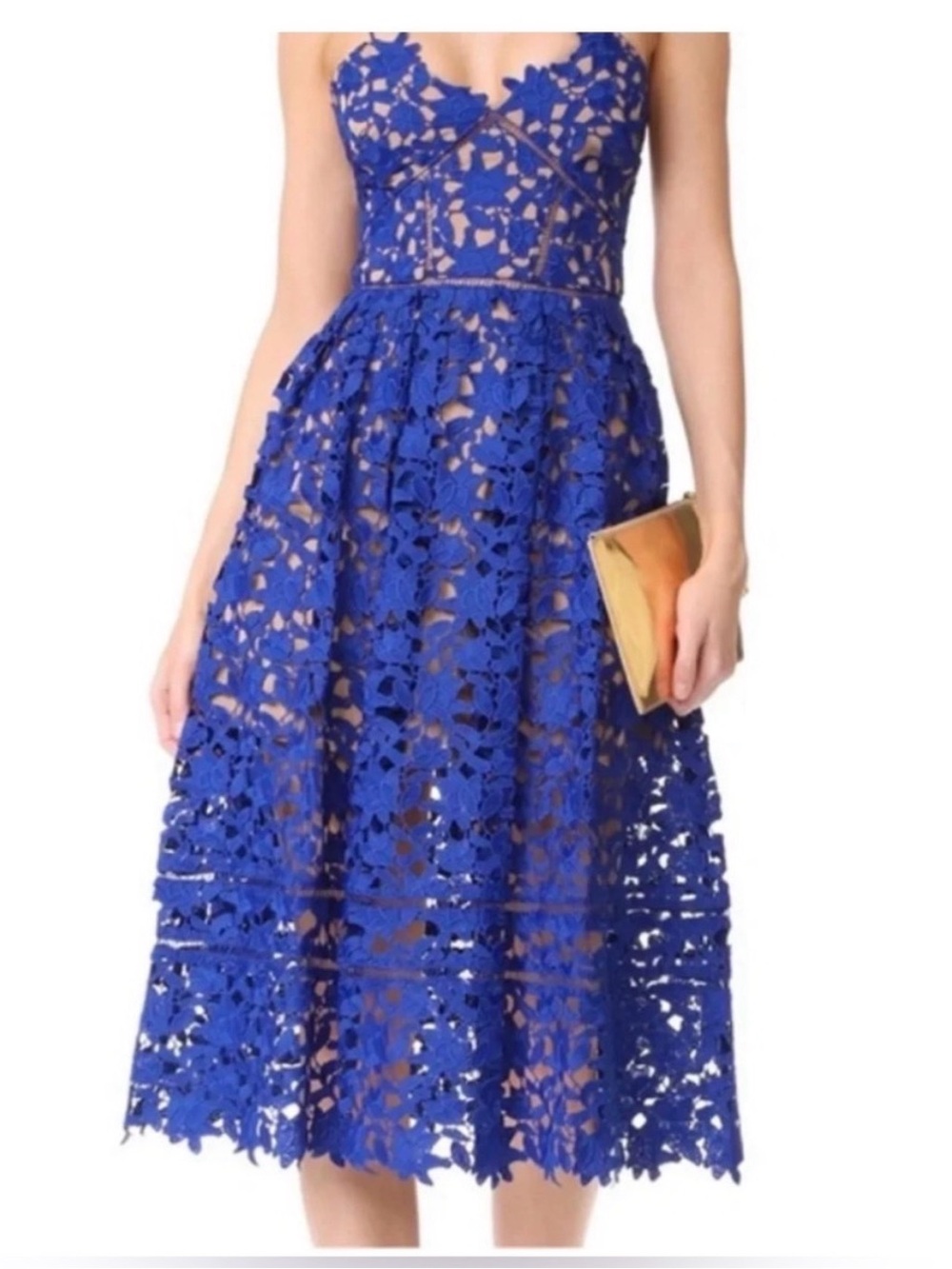 Self-Portrait Cobalt Blue Floral Lace Midi Dress